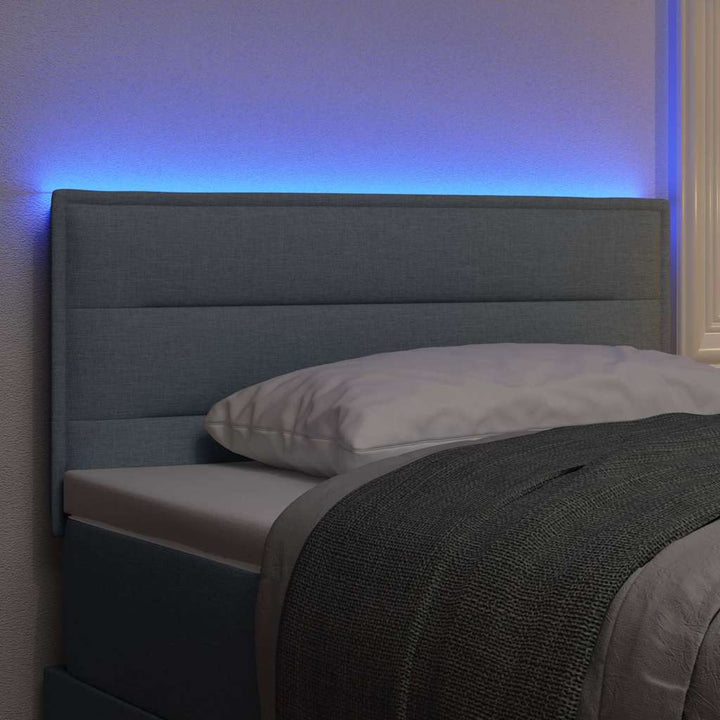 LED sengegavl med LED-lysstrimler Lysegrå 90 cm Stof