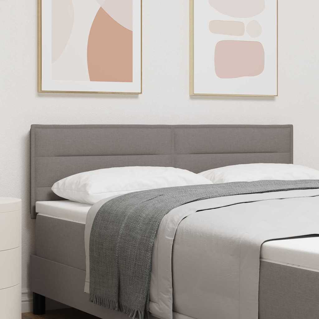 LED sengegavl med LED-lysstrimler Gråbrun 144 cm Stof