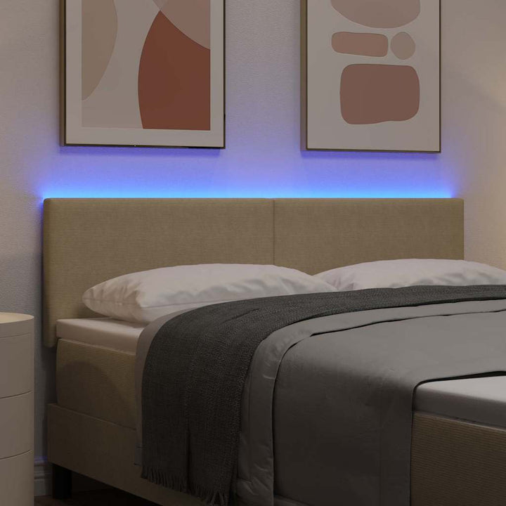 LED sengegavl med LED-lysstrimler Grågrøn 144 cm Velourstof