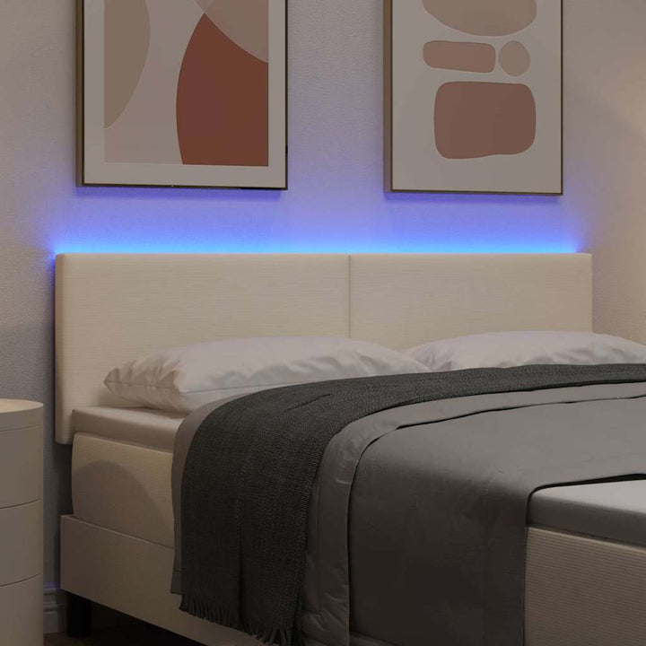 LED sengegavl med LED-lysstrimler Creme 160 cm Velourstof