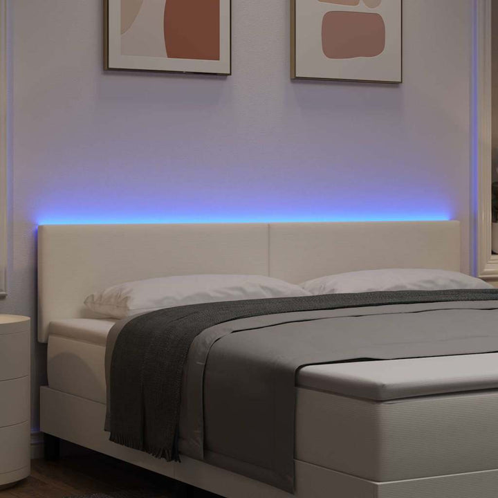 LED sengegavl med LED-lysstrimler Creme 180 cm Velourstof