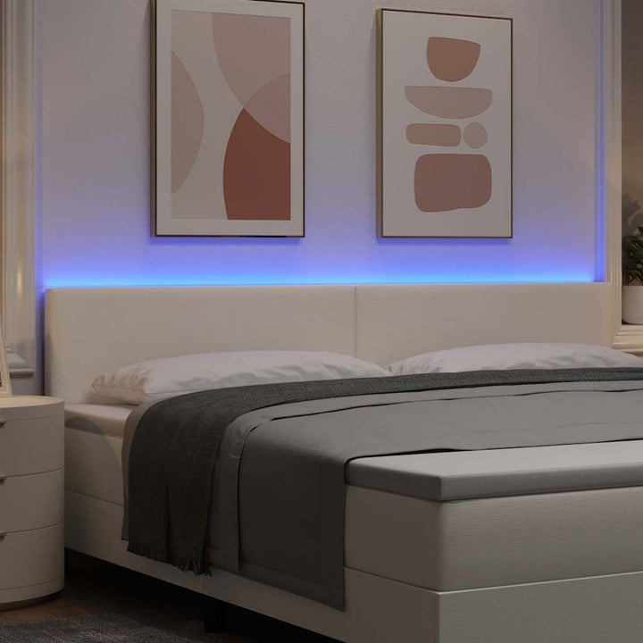 LED sengegavl med LED-lysstrimler Creme 200 cm Velourstof