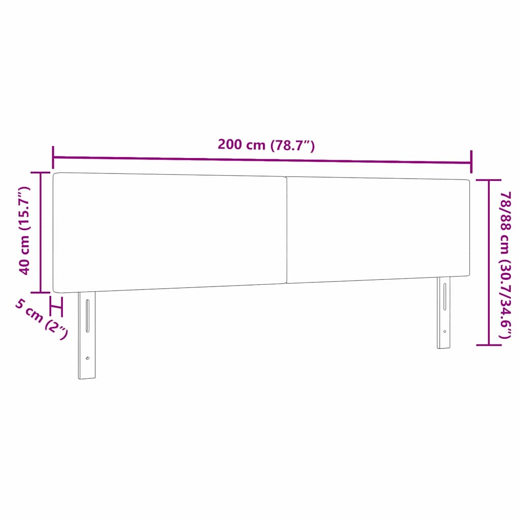LED sengegavl med LED-lysstrimler Creme 200 cm Velourstof