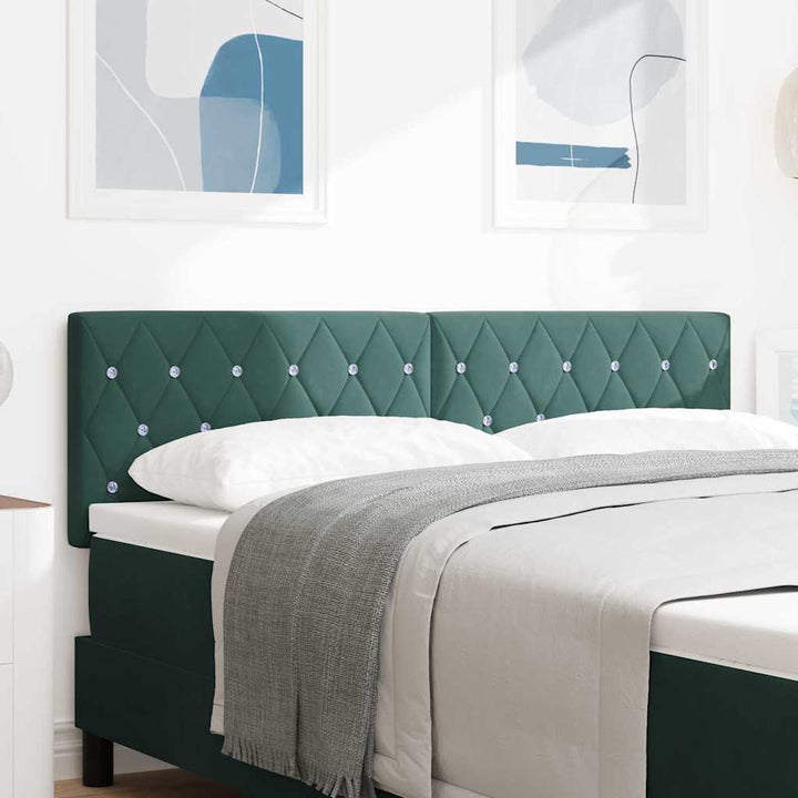 LED sengegavl med LED-lysstrimler Mørkegrøn 144 cm Fløjl