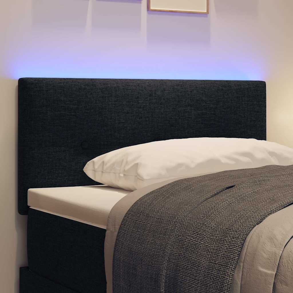 LED sengegavl med LED-lysstrimler Sort 90 cm Stof