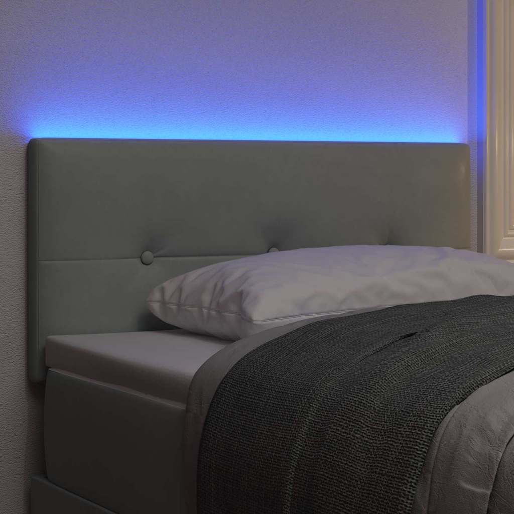 LED sengegavl med LED-lysstrimler Lysegrå 90 cm Fløjl