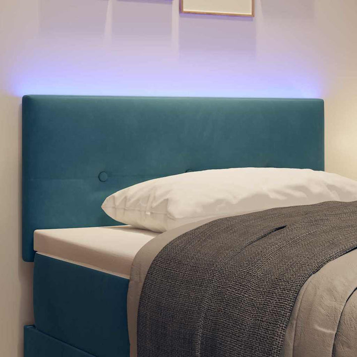 LED sengegavl med LED-lysstrimler Blå 90 cm Fløjl