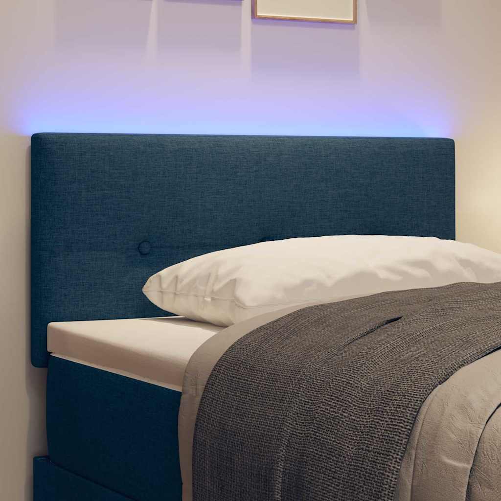 LED sengegavl med LED-lysstrimler Blå 100 cm Stof