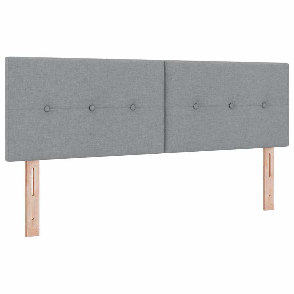 LED sengegavl med LED-lysstrimler Lysegrå 144 cm Stof
