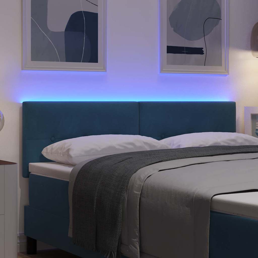 LED sengegavl med LED-lysstrimler Blå 144 cm Fløjl