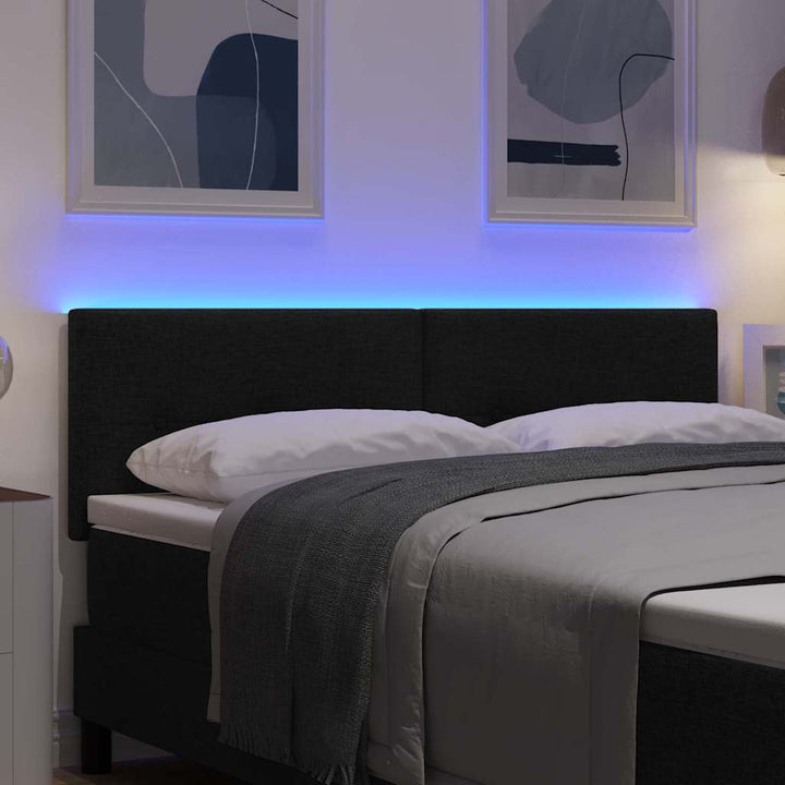 LED sengegavl med LED-lysstrimler Sort 160 cm Stof
