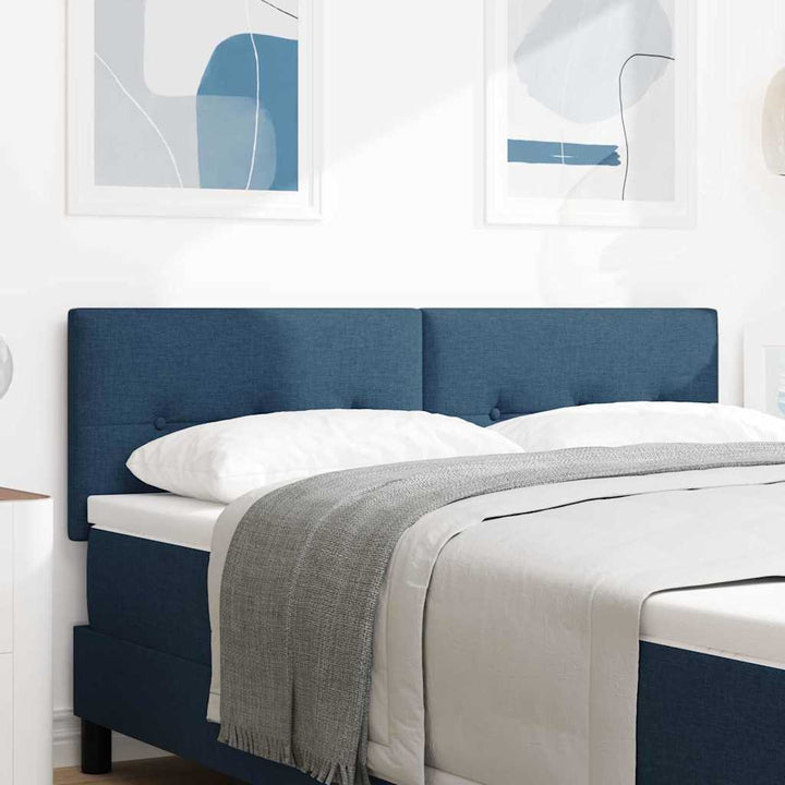LED sengegavl med LED-lysstrimler Blå 160 cm Stof