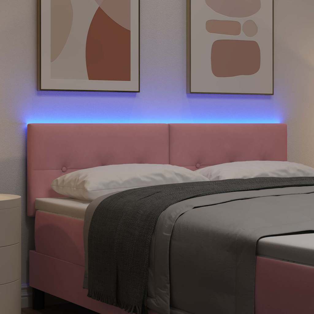 LED sengegavl med LED-lysstrimler Lyserød 160 cm Fløjl