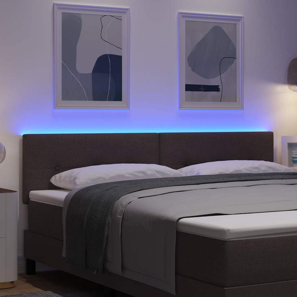 LED sengegavl med LED-lysstrimler Mørk Brun 180 cm Stof
