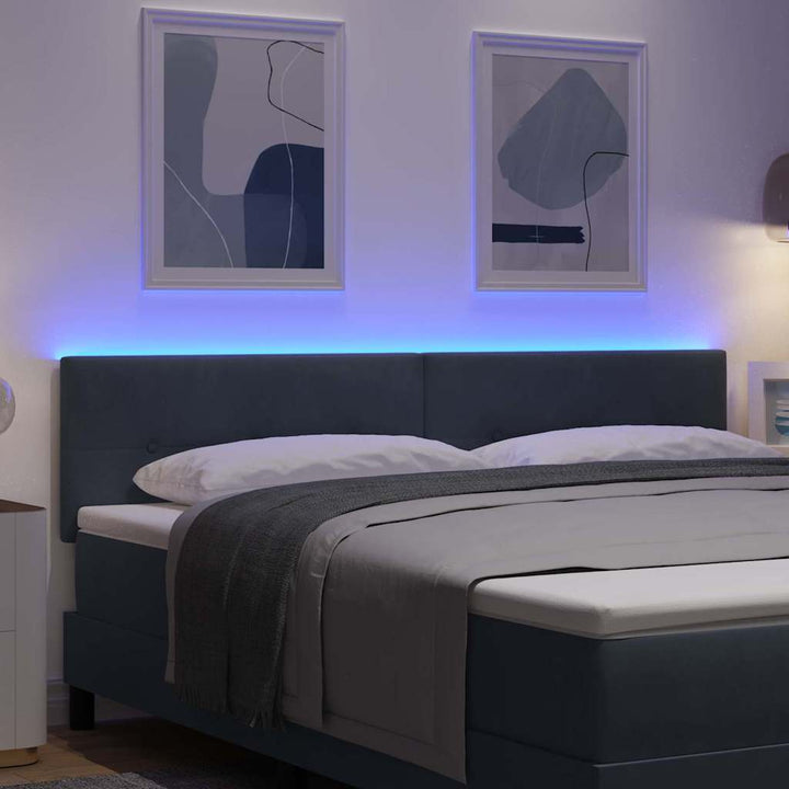 LED sengegavl med LED-lysstrimler Grå 180 cm Fløjl