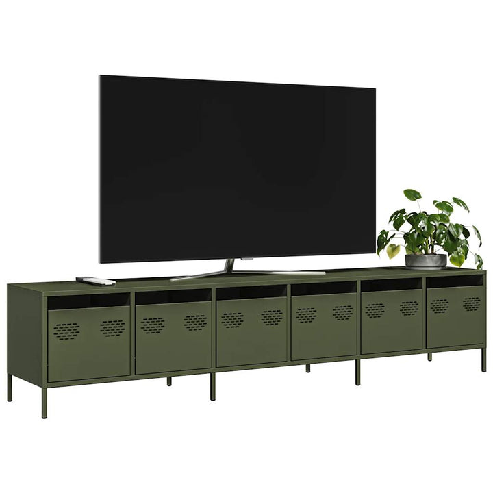 tv-bord 202x39x43,5 cm koldvalset stål olivengrøn'