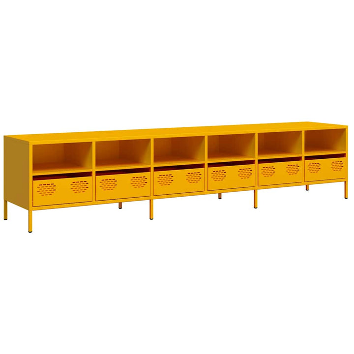 tv-bord 202x39x43,5 cm koldvalset stål sennepsgul