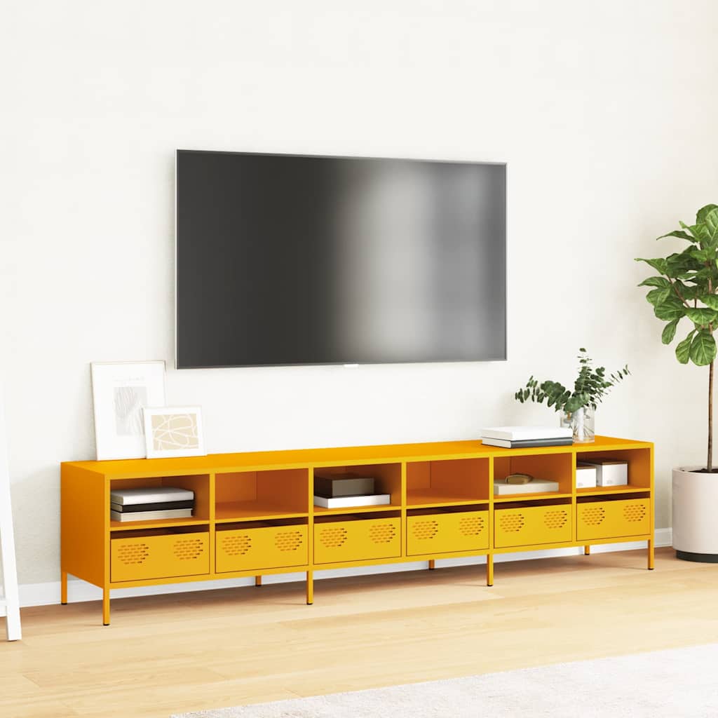 tv-bord 202x39x43,5 cm koldvalset stål sennepsgul