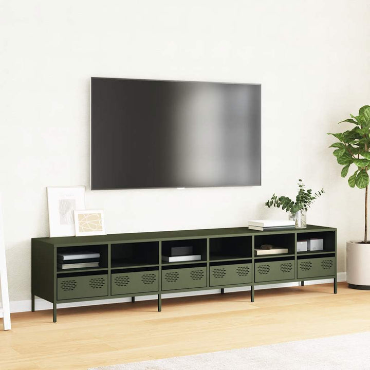 tv-bord 202x39x43,5 cm koldvalset stål olivengrøn'