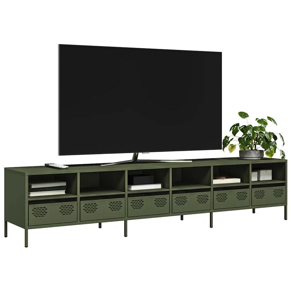 tv-bord 202x39x43,5 cm koldvalset stål olivengrøn'