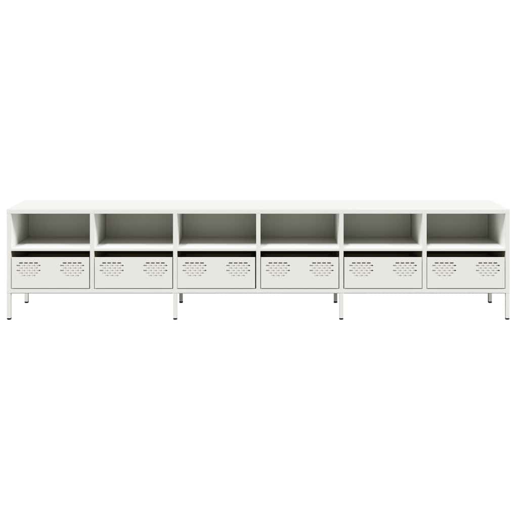 tv-bord 202x39x43,5 cm koldvalset stål hvid