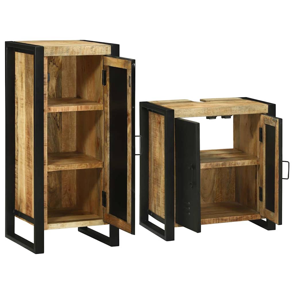Badeværelsesmøbel sæt med hylde 2 pcs Brun Massivt Mango Træ