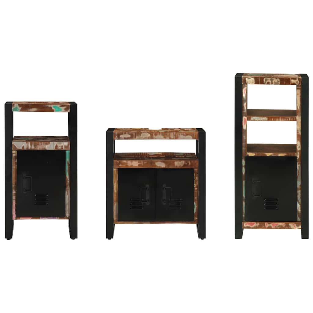 Badeværelsesmøbel sæt 3 pcs Mønstret og sort Solid genbrugs træ