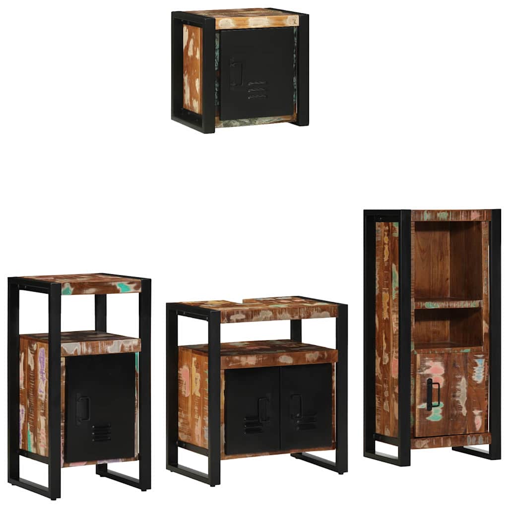 Badeværelsesmøbel sæt 4 pcs Mønstret og sort Solid genbrugs træ