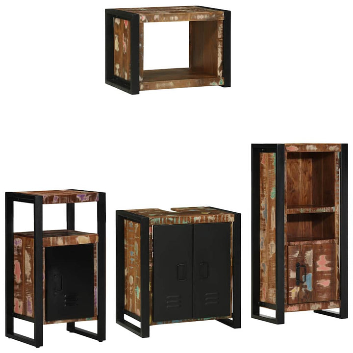 Badeværelsesmøbel sæt 4 pcs Mønstret og sort Solid genbrugs træ