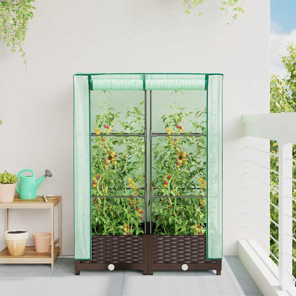højbed med drivhusovertræk 80x40x123 cm rattan-look
