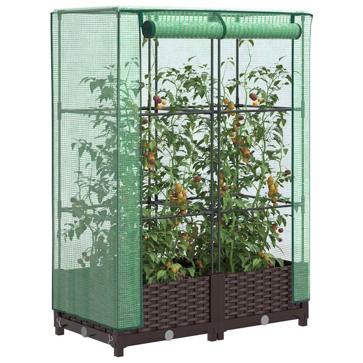 højbed med drivhusovertræk 80x40x123 cm rattan-look