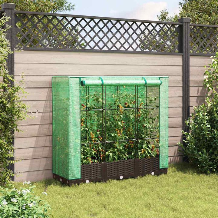 højbed med drivhusovertræk 120x40x123 cm rattan-look