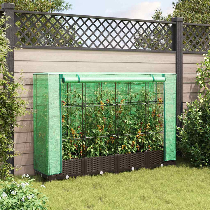 højbed med drivhusovertræk 160x40x123 cm rattan-look