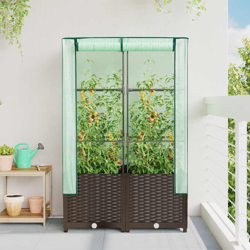 højbed med drivhusovertræk 80x40x138 cm rattan-look