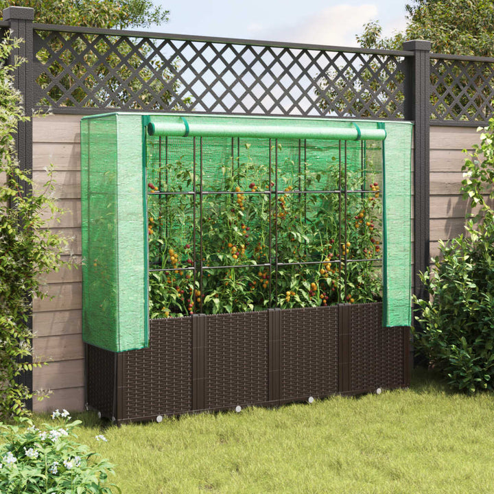 højbed med drivhusovertræk 160x40x153 cm rattan-look