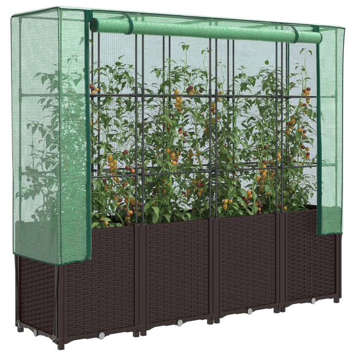 højbed med drivhusovertræk 160x40x153 cm rattan-look