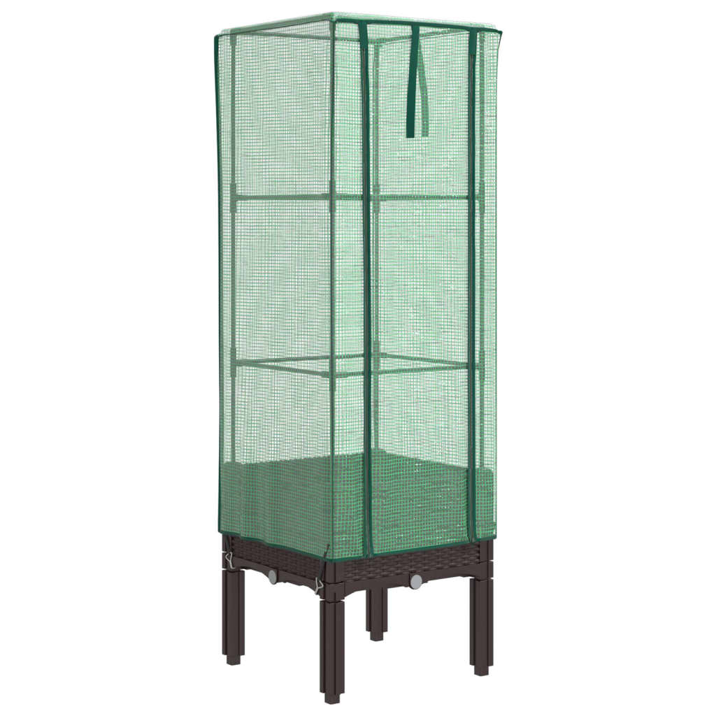 højbed med drivhusovertræk 40x40x140 cm rattan-look