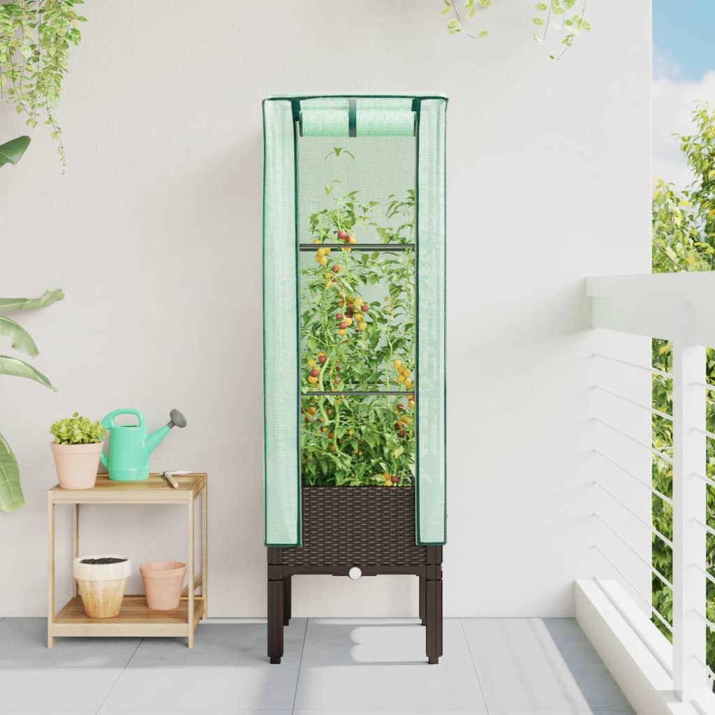 højbed med drivhusovertræk 40x40x140 cm rattan-look