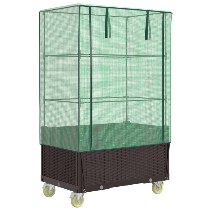 højbed med overtræk og hjul 80x50x182 cm rattan-look