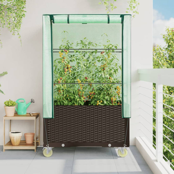 højbed med overtræk og hjul 80x50x182 cm rattan-look