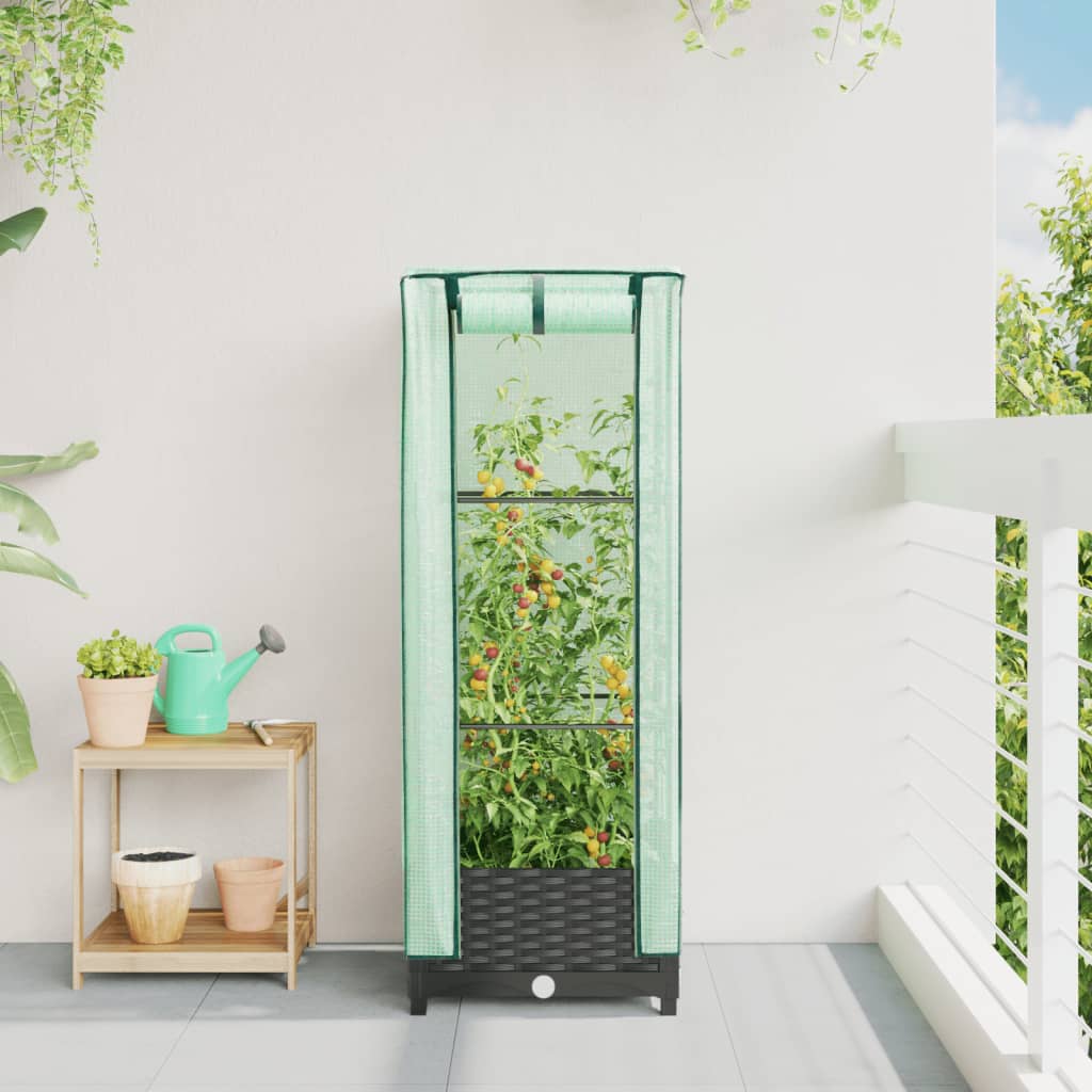 højbed med drivhusovertræk 40x40x123 cm rattan-look