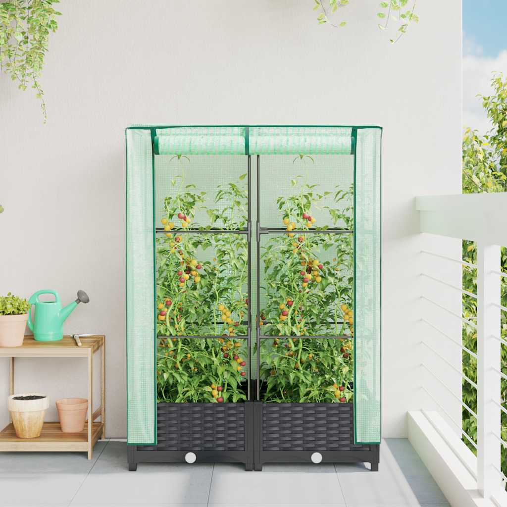 højbed med drivhusovertræk 80x40x123 cm rattan-look