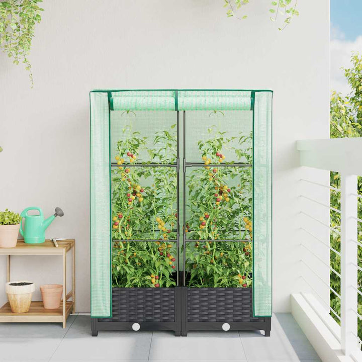 højbed med drivhusovertræk 80x40x123 cm rattan-look
