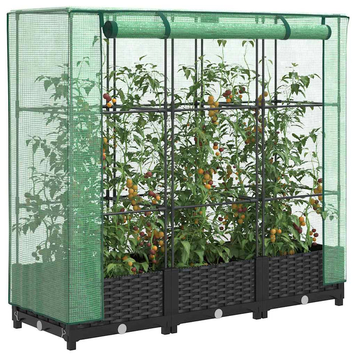 højbed med drivhusovertræk rattan-look 120x40x123 cm