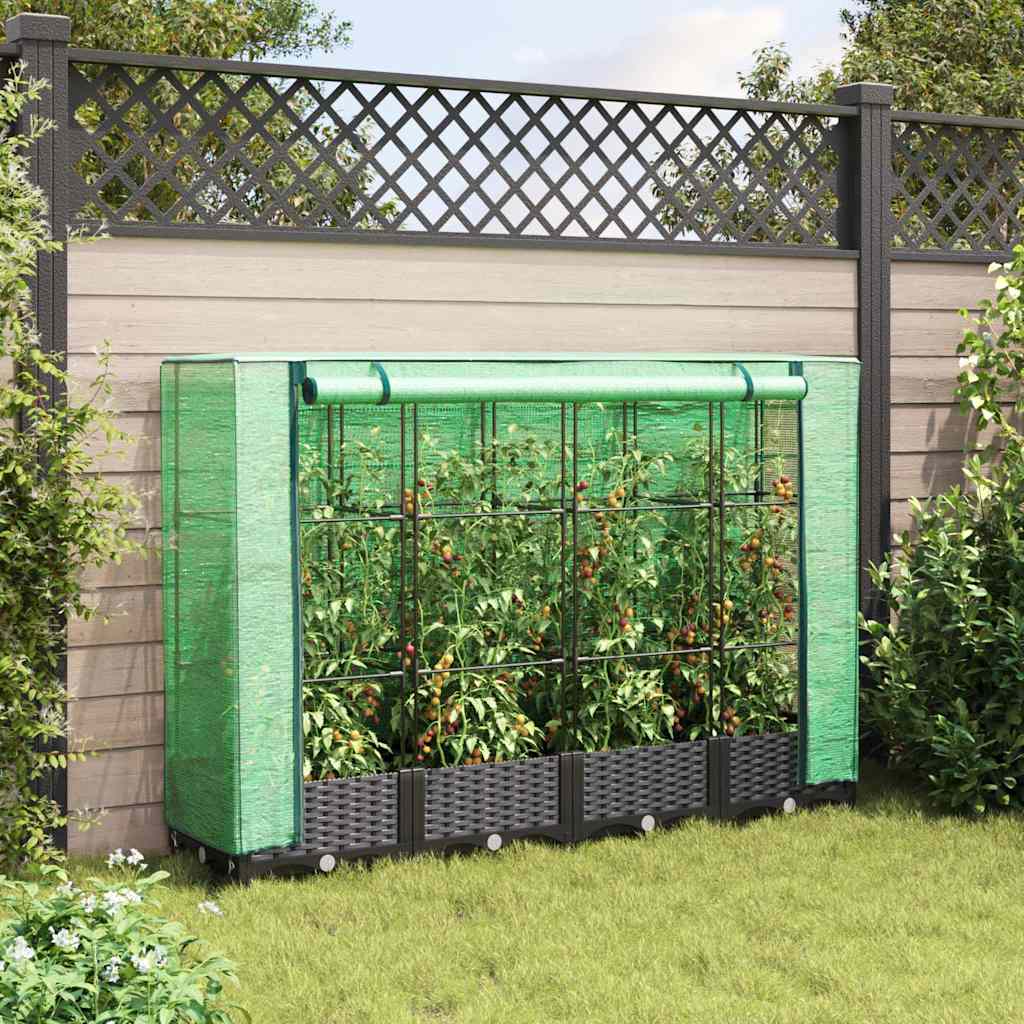 højbed med drivhusovertræk rattan-look 160x40x123 cm