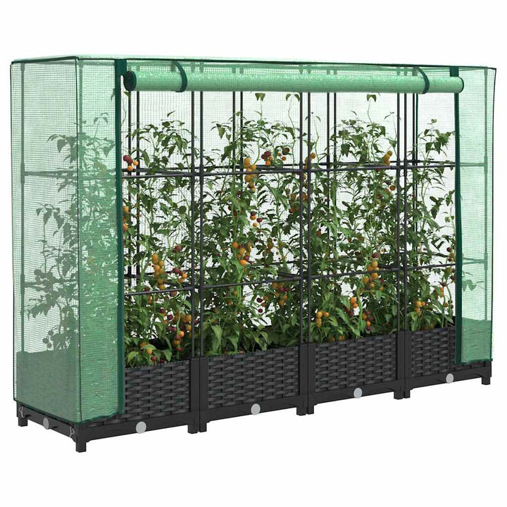 højbed med drivhusovertræk rattan-look 160x40x123 cm