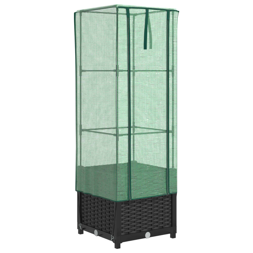 højbed med drivhusovertræk 40x40x139 cm rattan-look