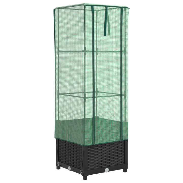 højbed med drivhusovertræk 40x40x139 cm rattan-look