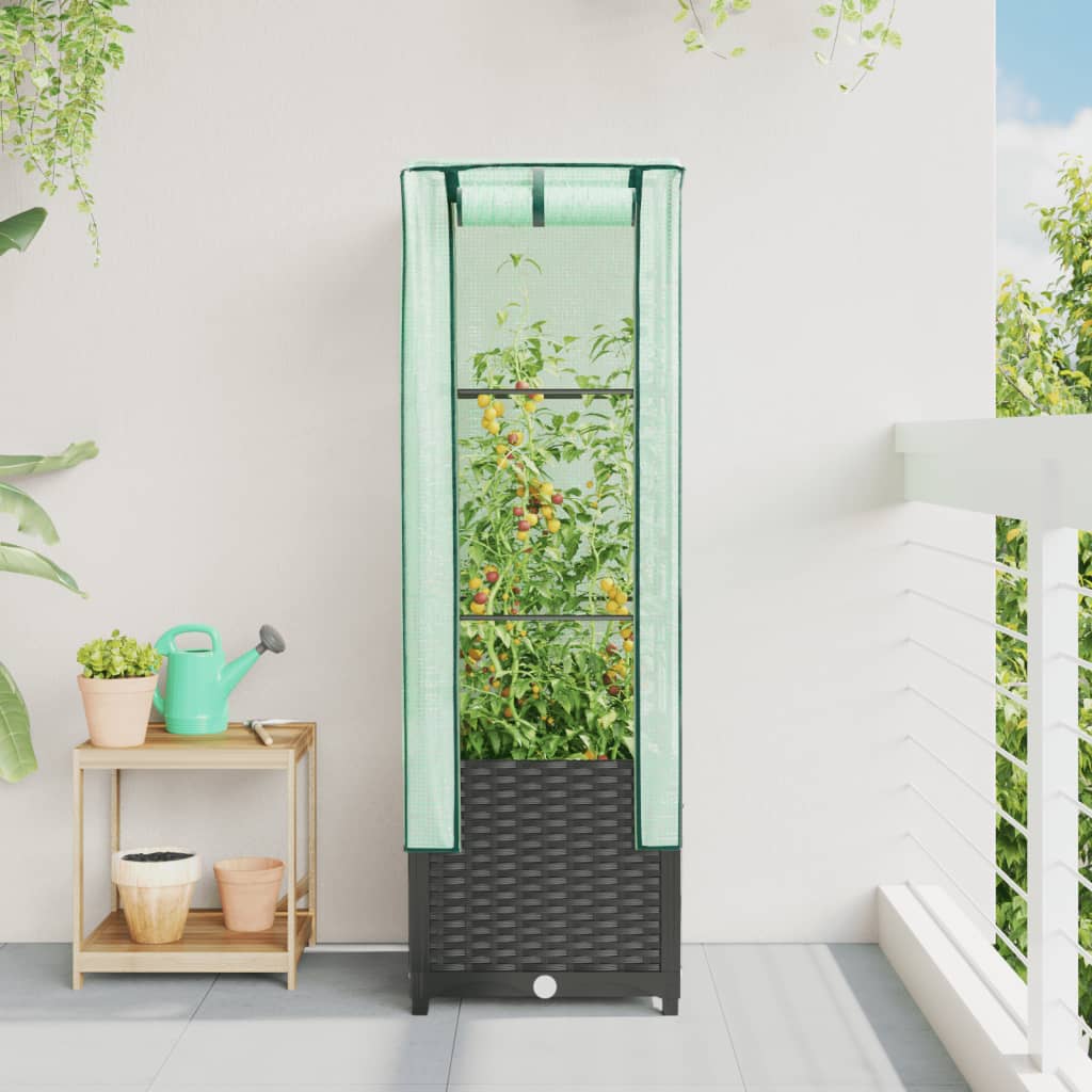 højbed med drivhusovertræk 40x40x139 cm rattan-look