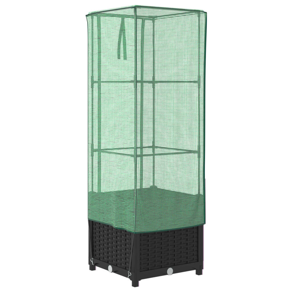 højbed med drivhusovertræk 40x40x139 cm rattan-look